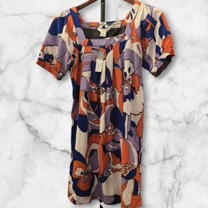 WD.NY Abstract Print Party Dress in Purple, Blue, and Orange (SIZE:4)